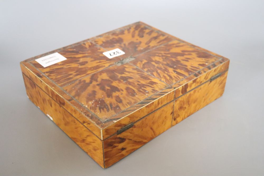 A Regency blonde tortoiseshell veneered sewing box